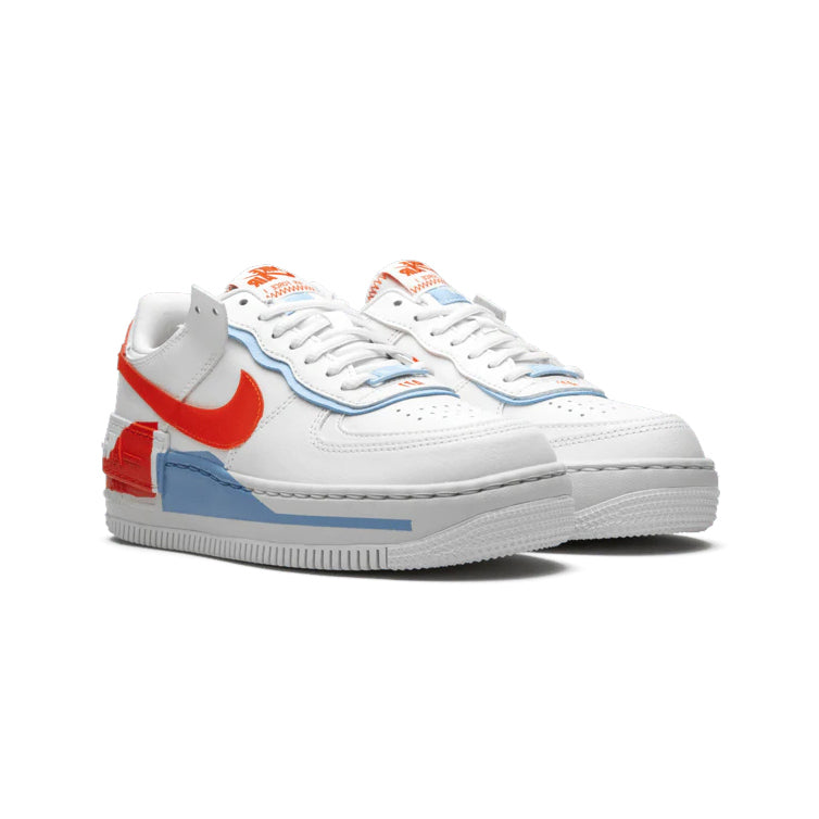 Nike Air Force 1 Low Shadow Bianca con Swoosh Arancione e Blu