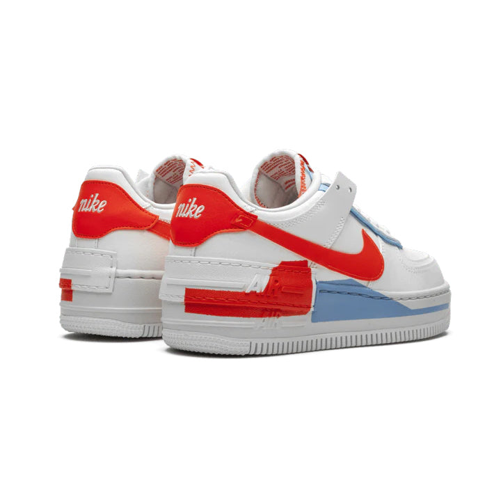 Nike Air Force 1 Low Shadow Bianca con Swoosh Arancione e Blu