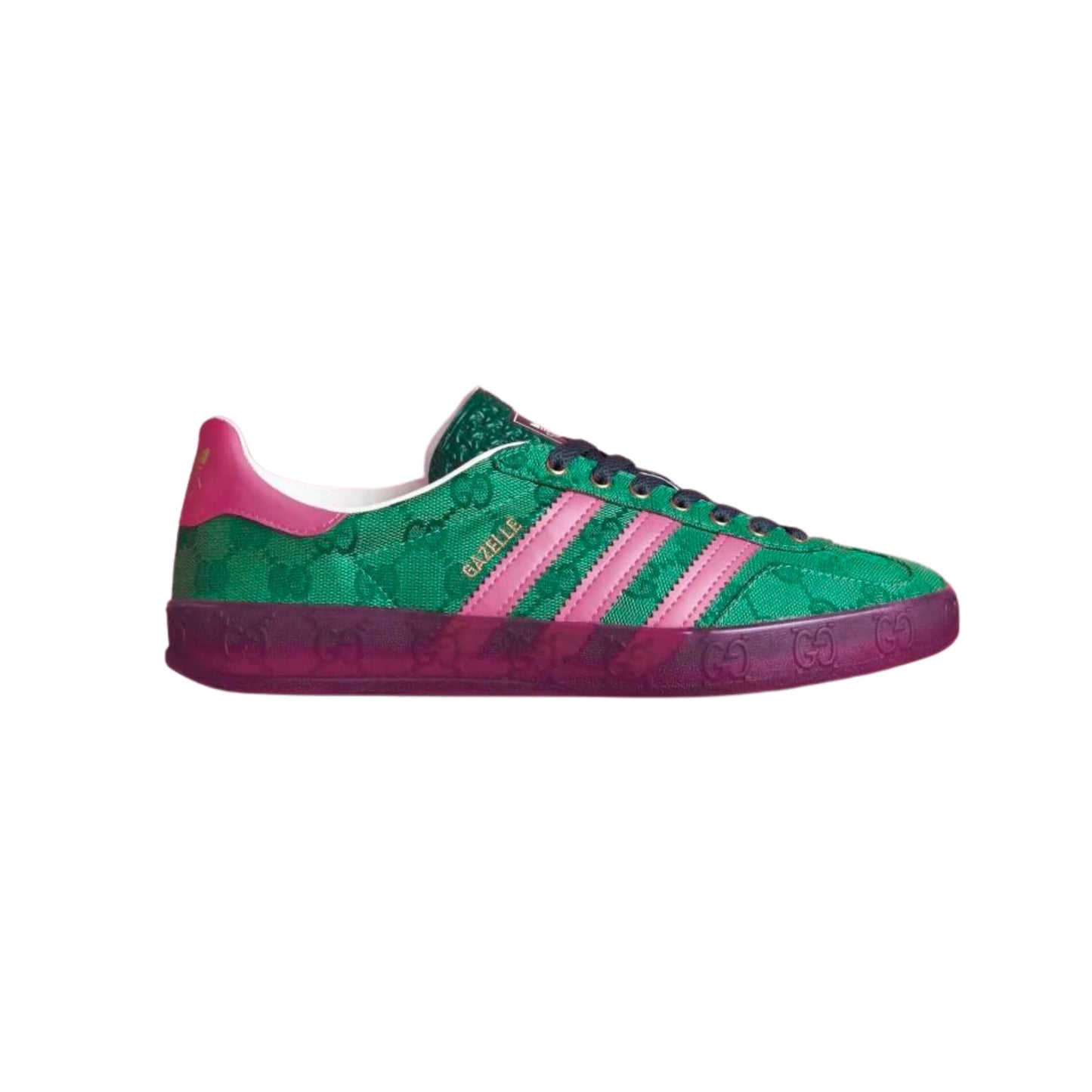Sneakers Adidas Gazelle x Gucci Verde con Monogramma GG e Dettagli Rosa