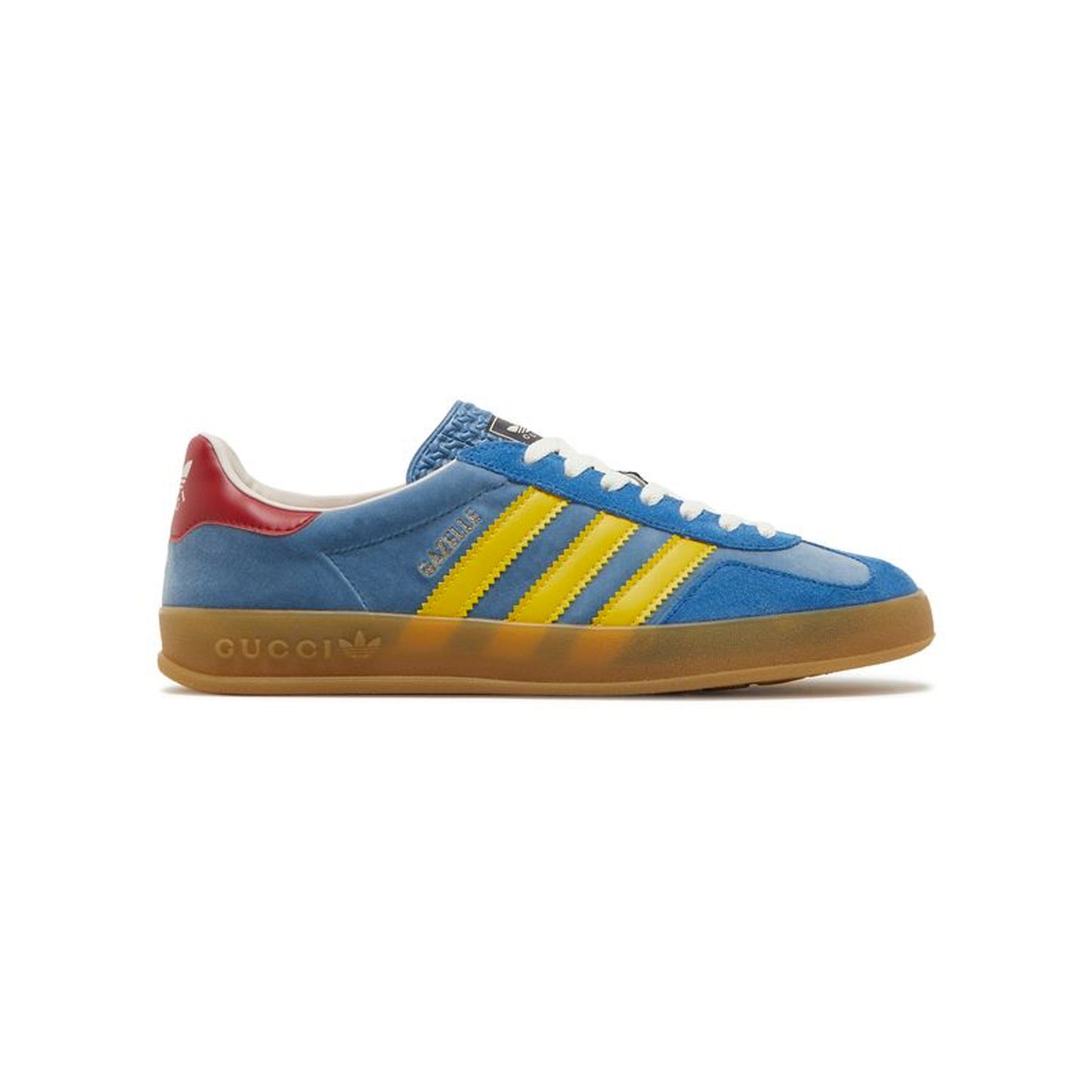 Sneakers Adidas Gazelle x Gucci Azzurro Chiaro con Strisce Gialle in Suede