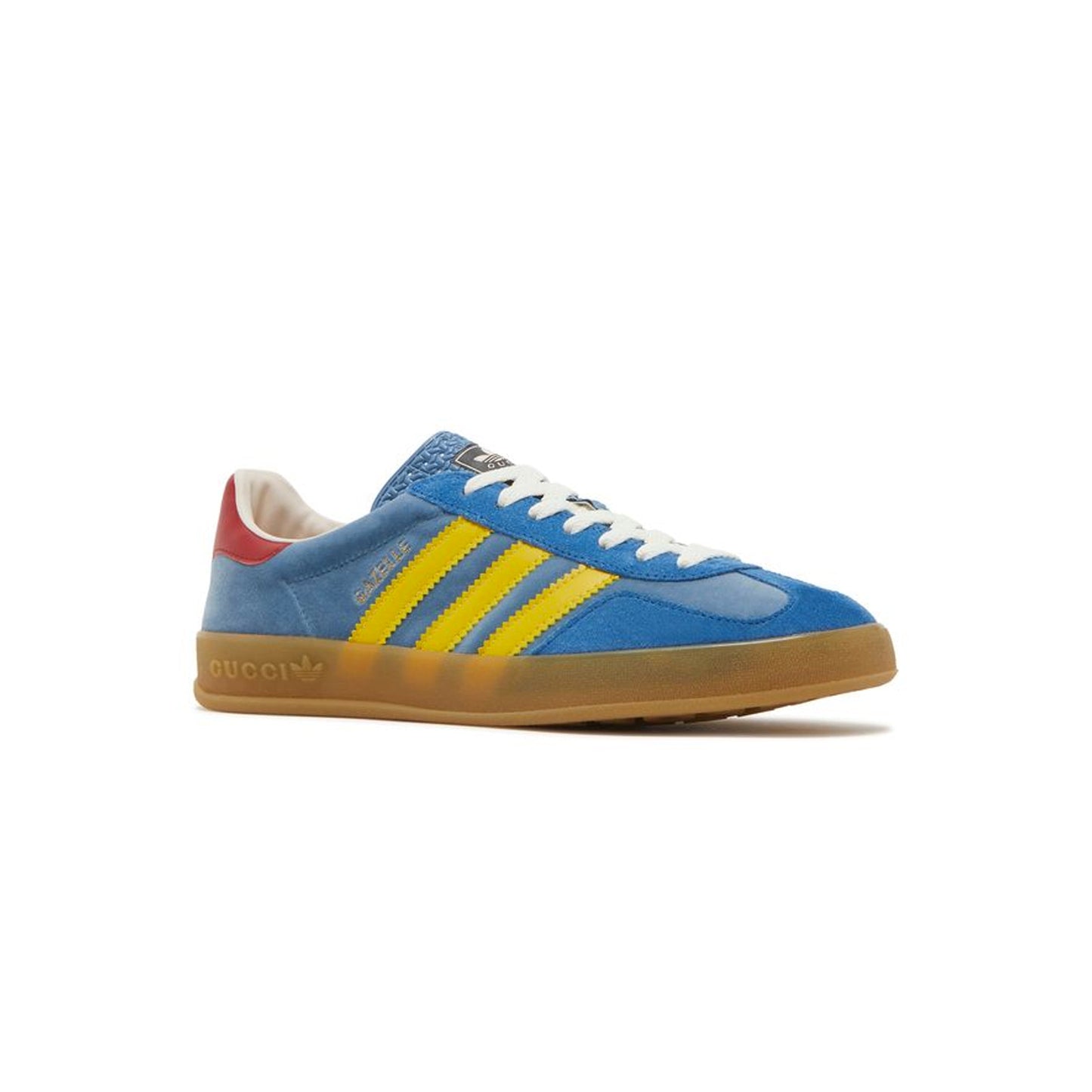 Sneakers Adidas Gazelle x Gucci Azzurro Chiaro con Strisce Gialle in Suede
