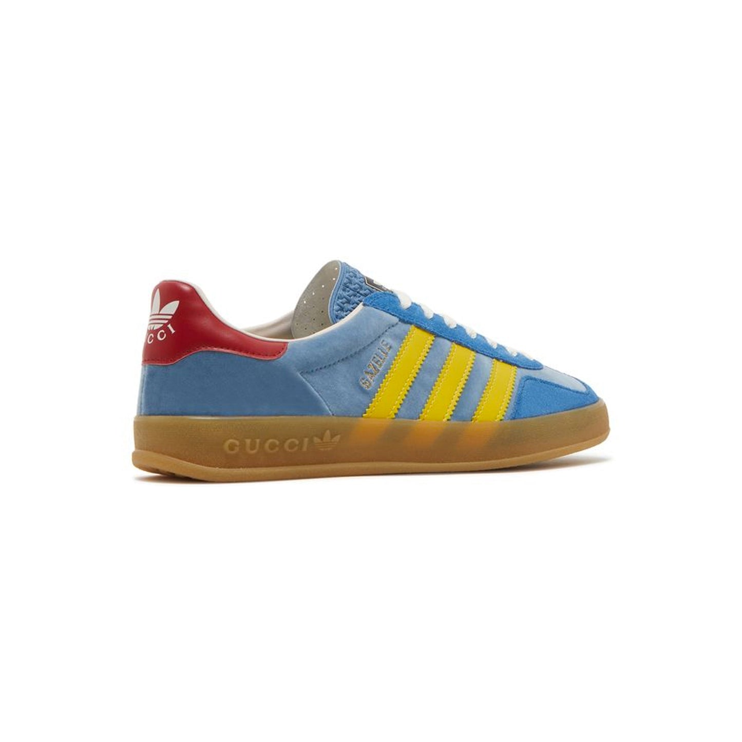 Sneakers Adidas Gazelle x Gucci Azzurro Chiaro con Strisce Gialle in Suede
