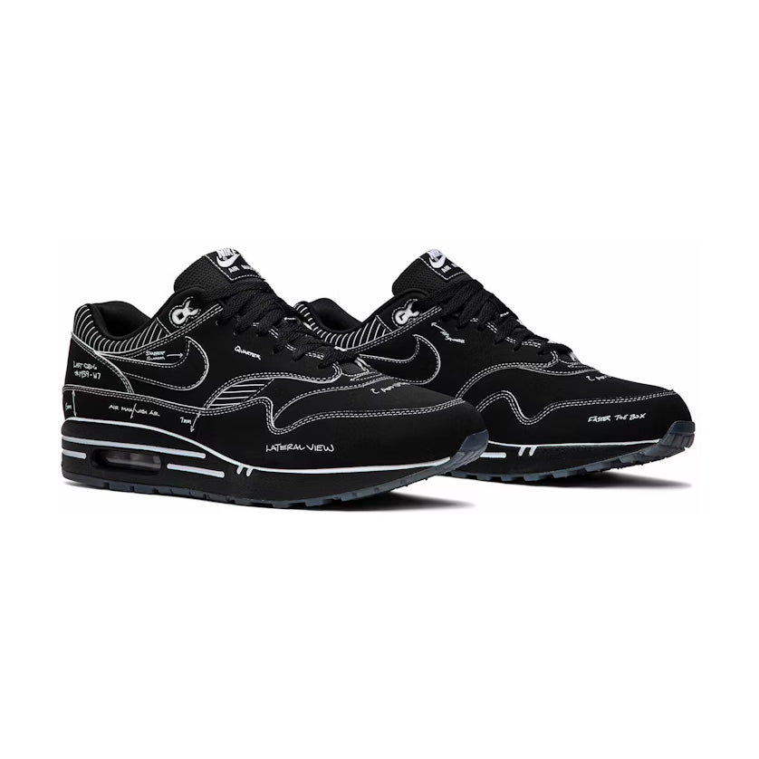 Nike Air Max 1 Sketch Schematic Nero Uomo Sneakers Design Esclusivo
