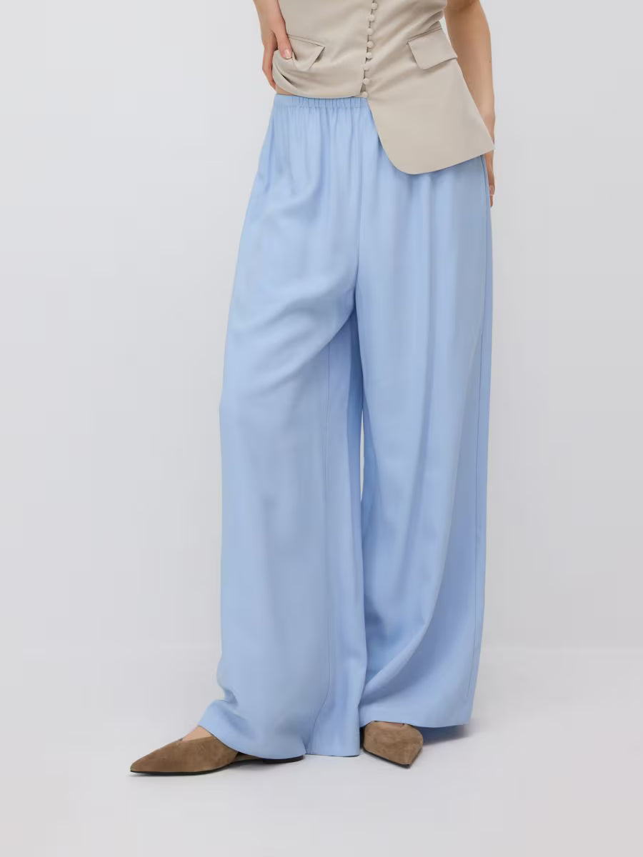 Pantaloni ampi in viscosa -azzurro
