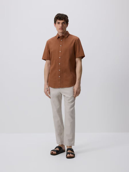 Pantaloni regular fit misto lino