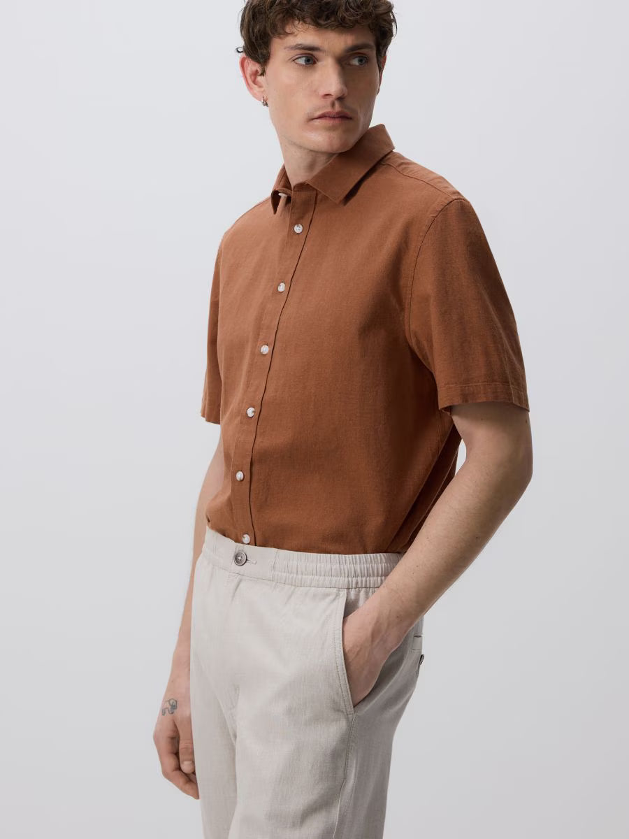 Pantaloni regular fit misto lino