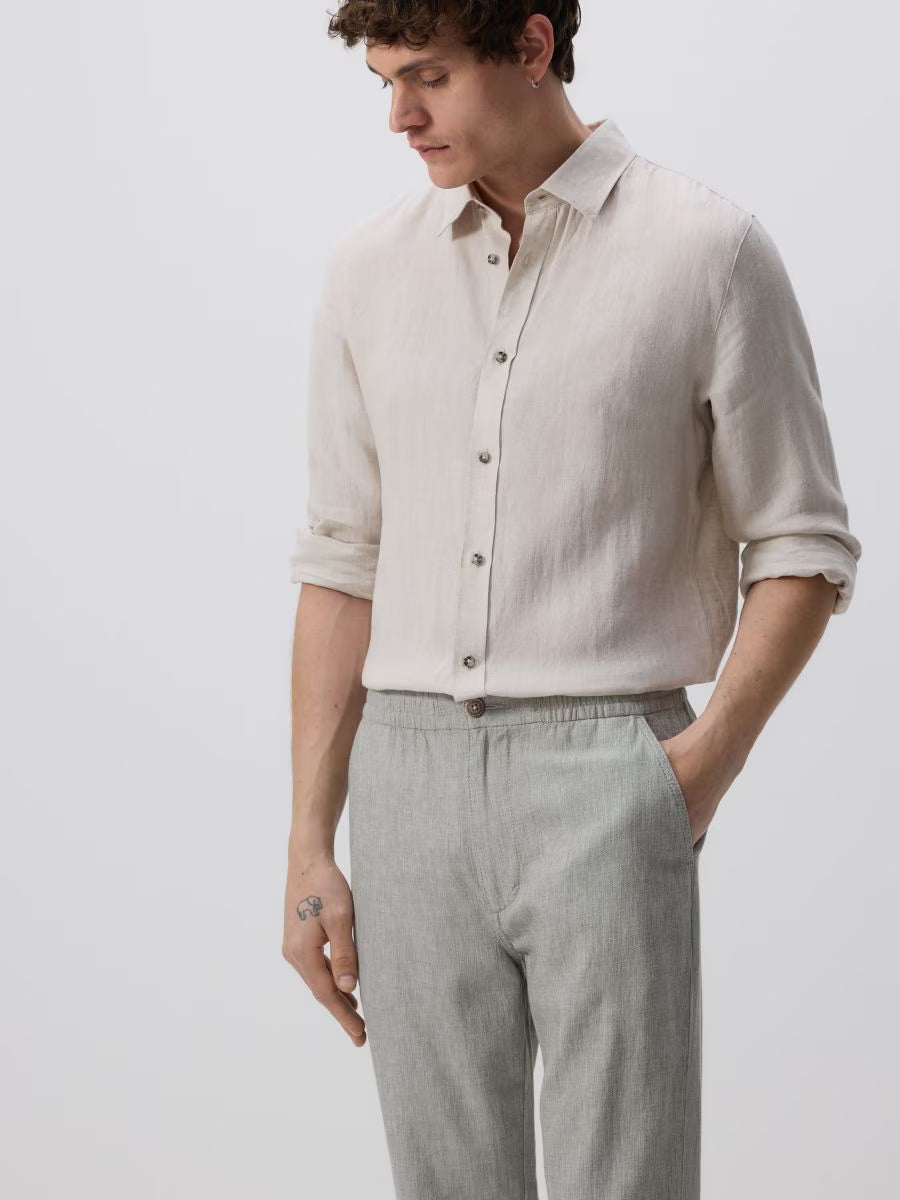 Pantaloni regular fit misto lino
