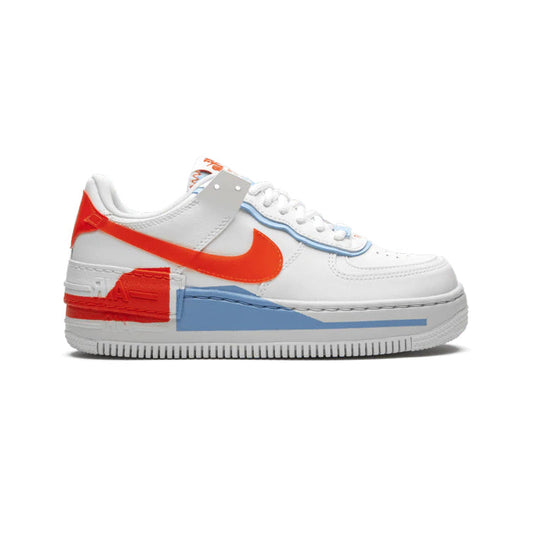 Nike Air Force 1 Low Shadow Bianca con Swoosh Arancione e Blu
