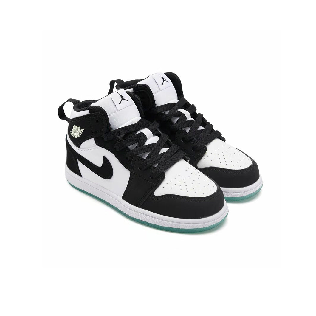 Nike Air Jordan 1 Mid Bambino Panda Bianco Nero Suola Verde