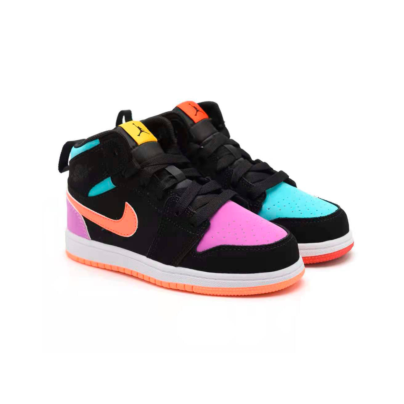 Nike Air Jordan 1 Mid Bambino Multicolor Nero Rosa Arancione