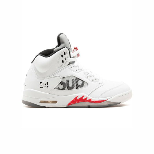 Nike Air Jordan 5 Retro Supreme Bianco Rosso Argento Uomo