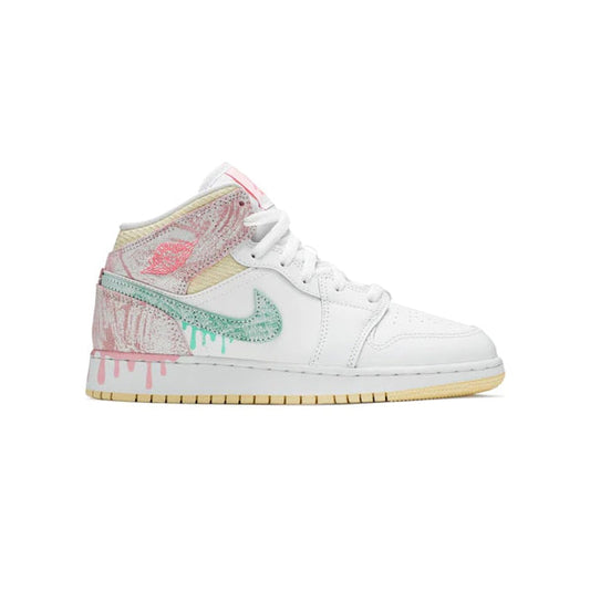 Nike Air Jordan 1 Mid Bianco Rosa Verde Paint Drip Retro