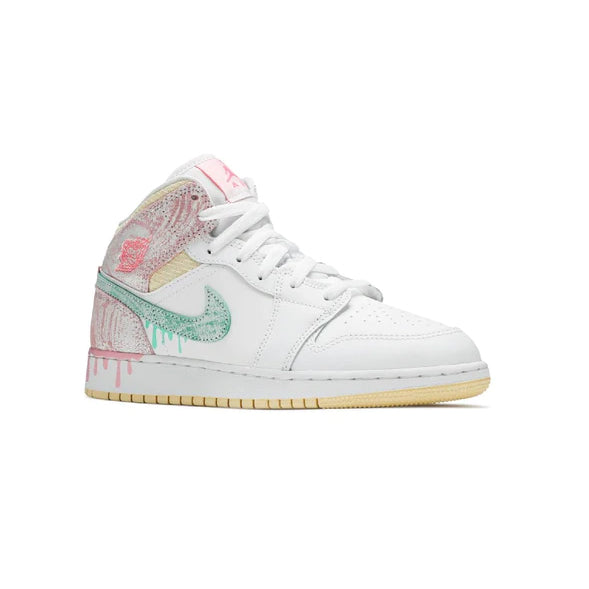 Nike Air Jordan 1 Mid Bianco Rosa Verde Paint Drip Retro