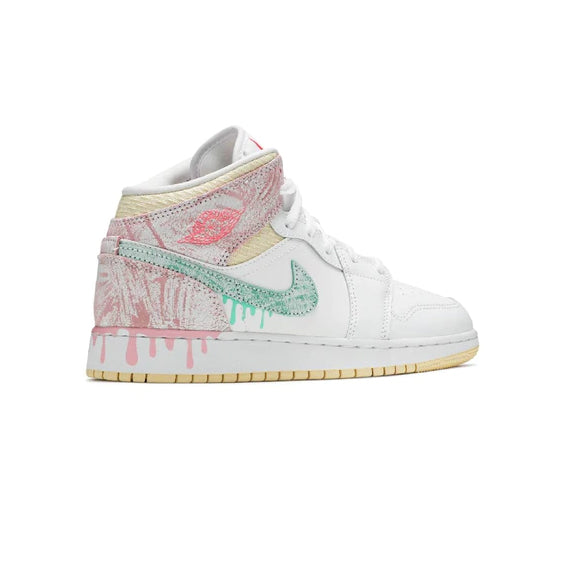 Nike Air Jordan 1 Mid Bianco Rosa Verde Paint Drip Retro