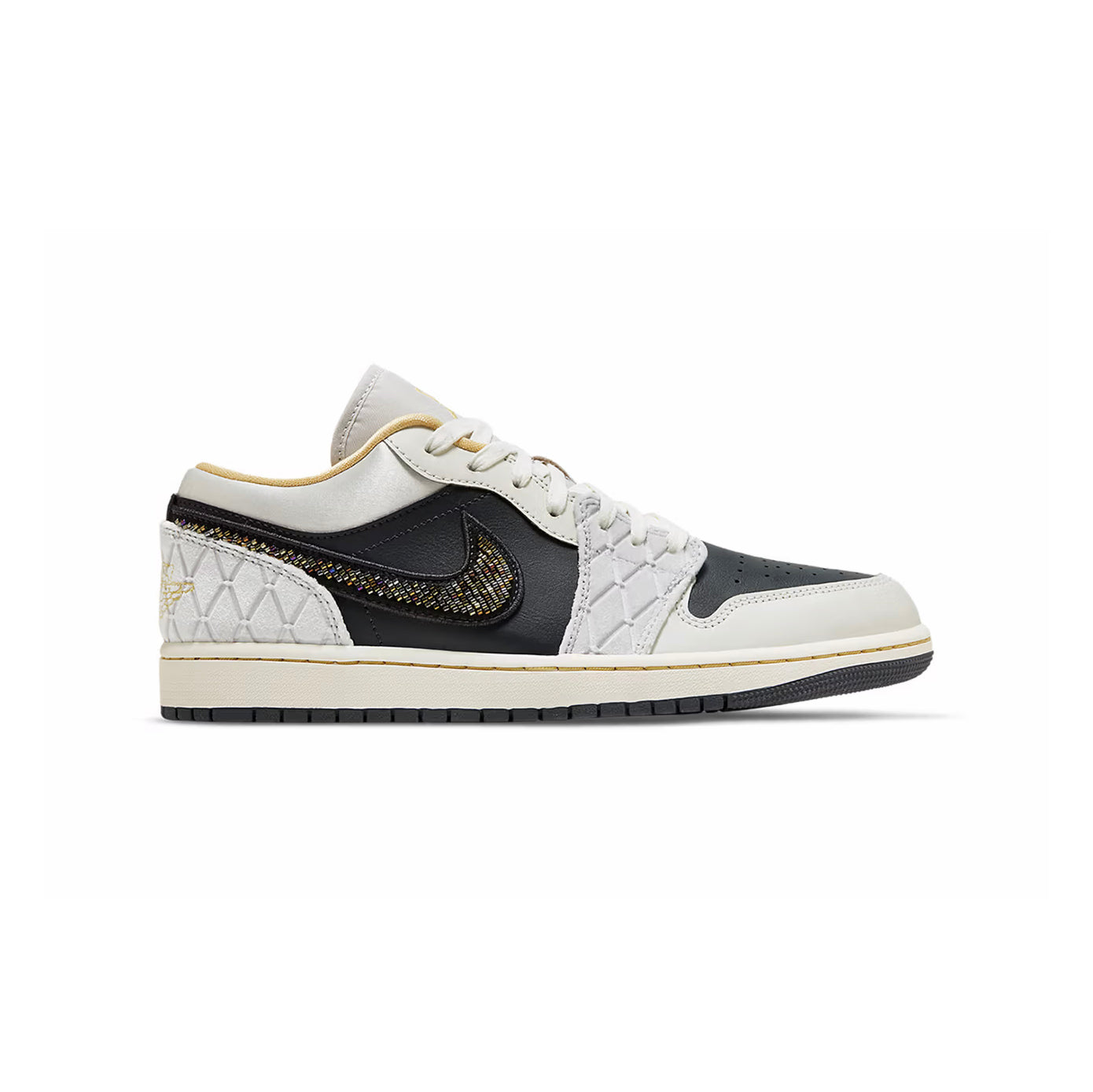 Nike Air Jordan 1 Low Pelle Bianco Nero Swoosh Ricamato