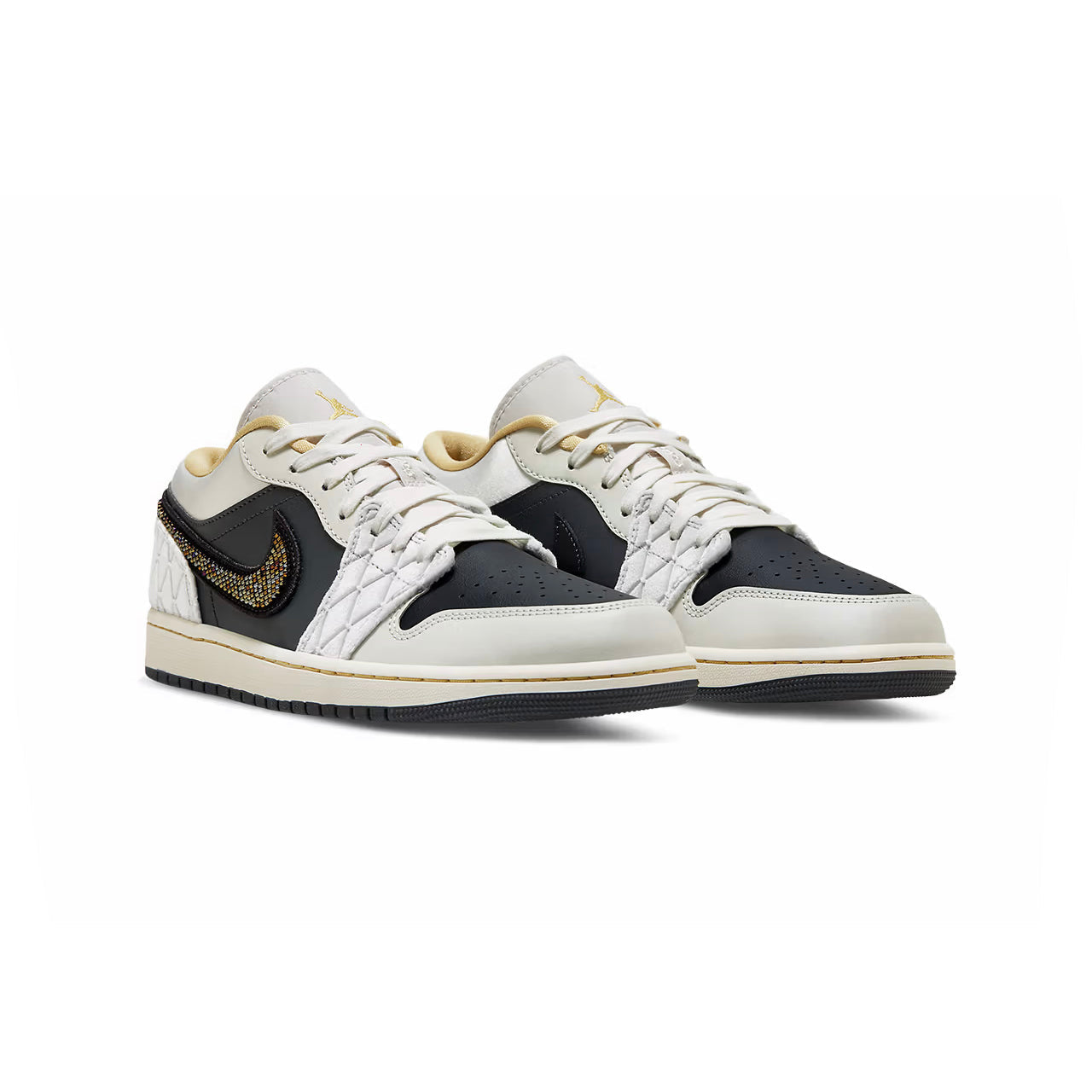 Nike Air Jordan 1 Low Pelle Bianco Nero Swoosh Ricamato