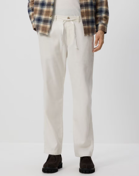 Pantaloni dritti in lino-panna