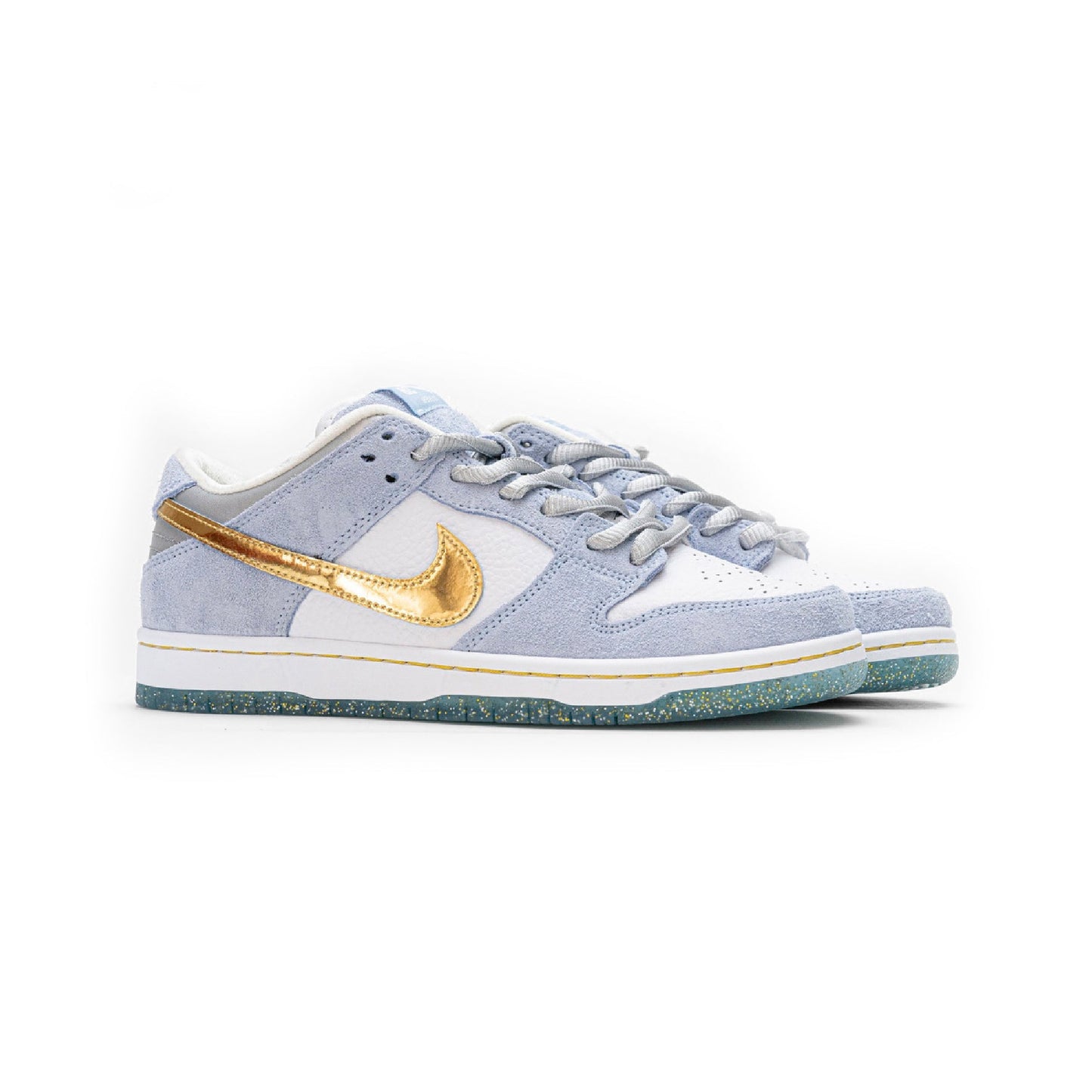 Nike Dunk Low SB Bianca e Azzurra con Dettagli Oro Sean Cliver Uomo