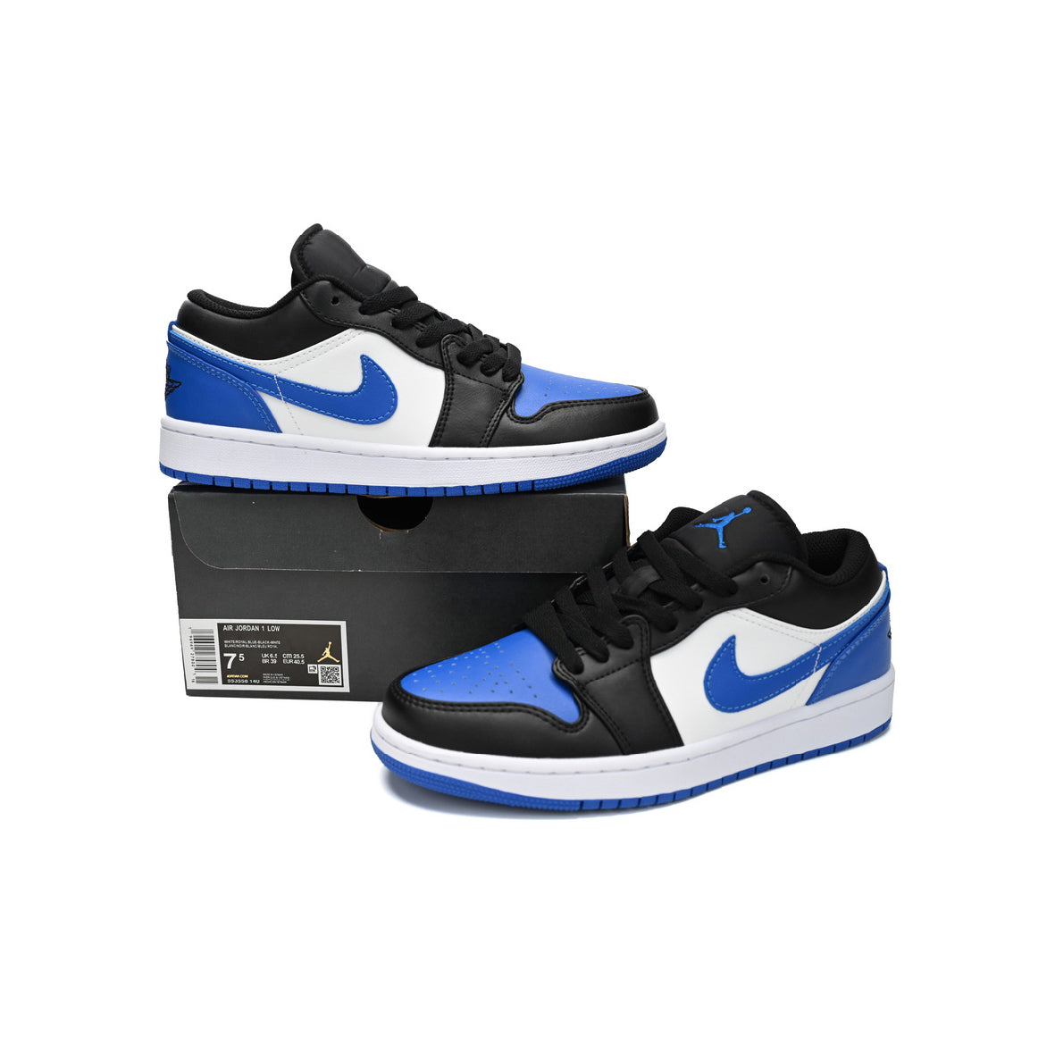 Nike Air Jordan 1 Low Nero Bianco Blu Royal Pelle Premium