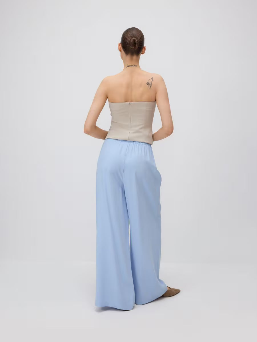 Pantaloni ampi in viscosa -azzurro