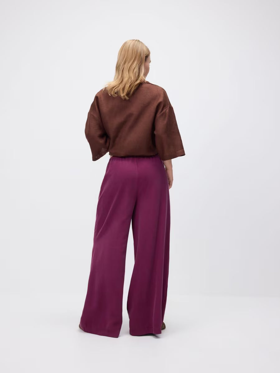 Pantaloni ampi in viscosa -bordeaux
