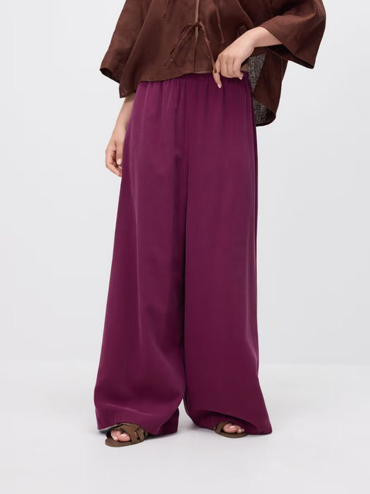 Pantaloni ampi in viscosa -bordeaux