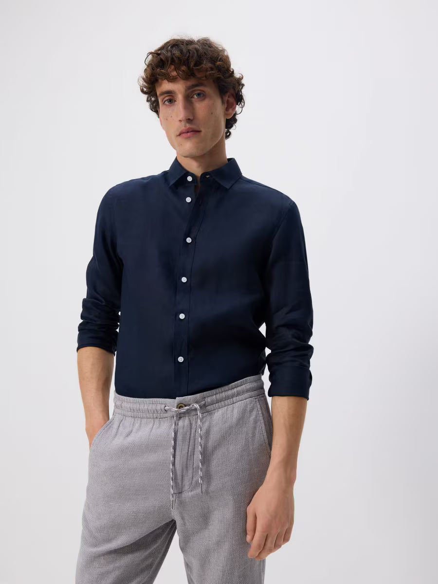 Pantaloni carrot in misto lino -grigio scuro