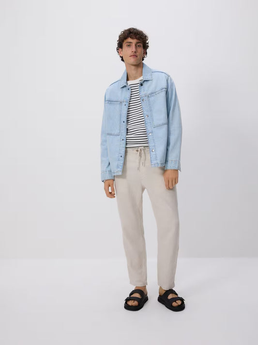 Pantaloni carrot in misto lino -nude