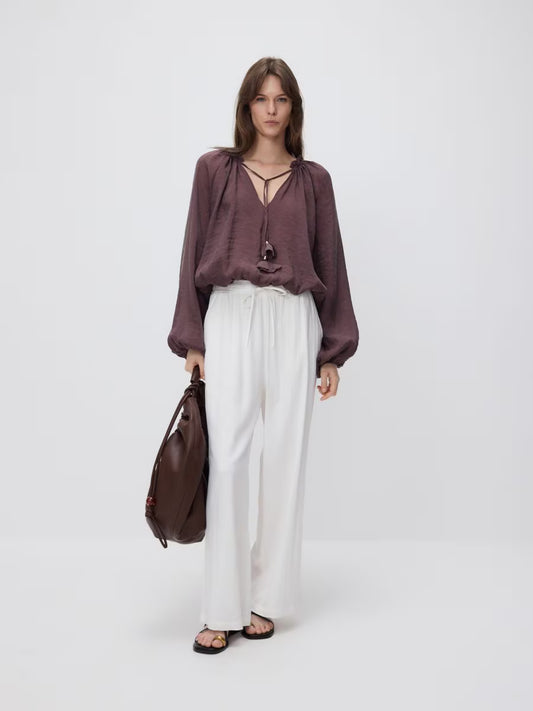 Pantaloni palazzo-panna